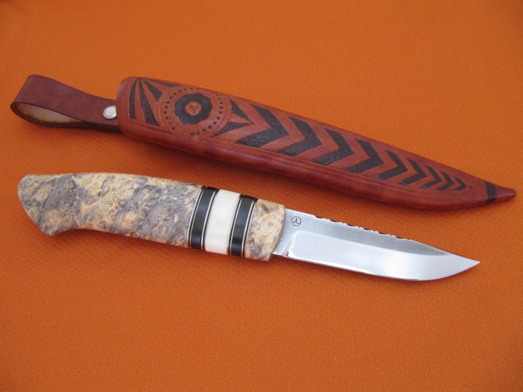 95mm AEB-L blade box elder grenadill ivory substitute decorated sheath1