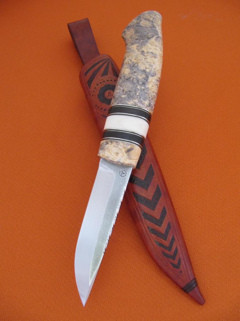 95mm AEB-L blade box elder grenadill ivory substitute decorated sheath2