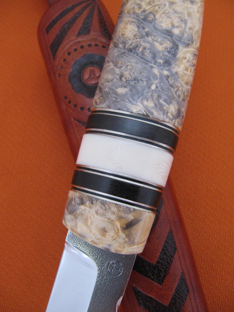 95mm AEB-L blade box elder grenadill ivory substitute decorated sheath3