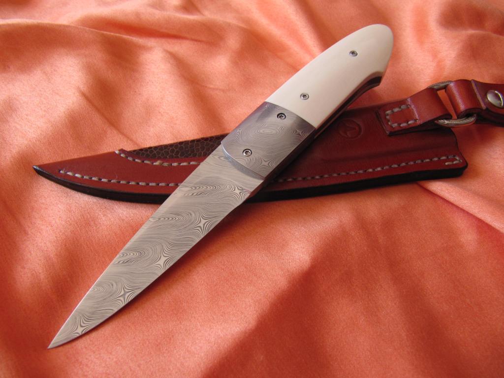 Gentlemen knife Twist damast Mammoth tusk ostrich skin2